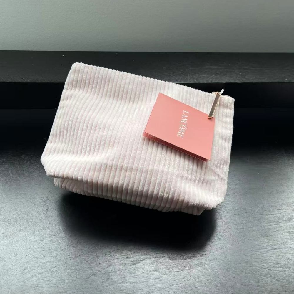 3/10$ Lancôme Pink Corduroy Cosmetic Bag Set - Picture 2 of 4